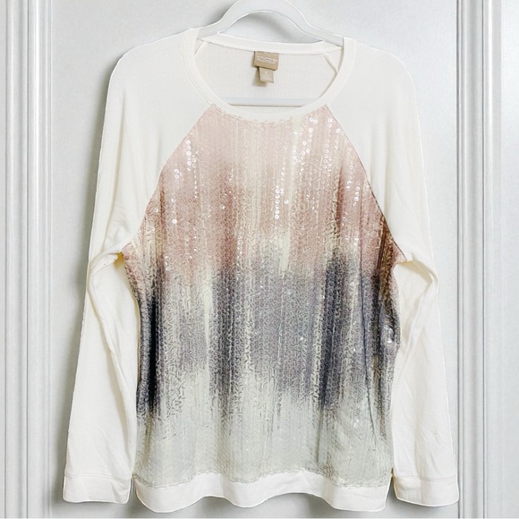 Chico's Sweaters - Chico’s Ombré‎ Blush Pink & Gray Sequin Long Sleeve Lightweight Sweater Sz Large